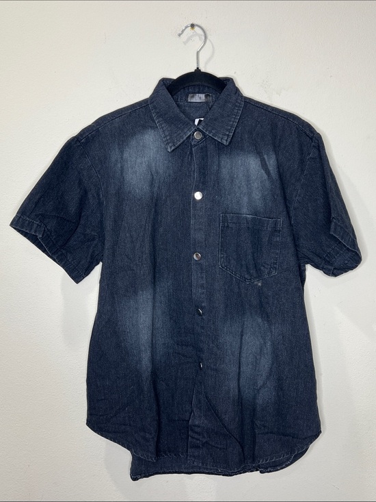 Mickey Mouse Tops - Women’s Oversized Short Sleeve Denim Shirt Mickey Mouse Black Wash